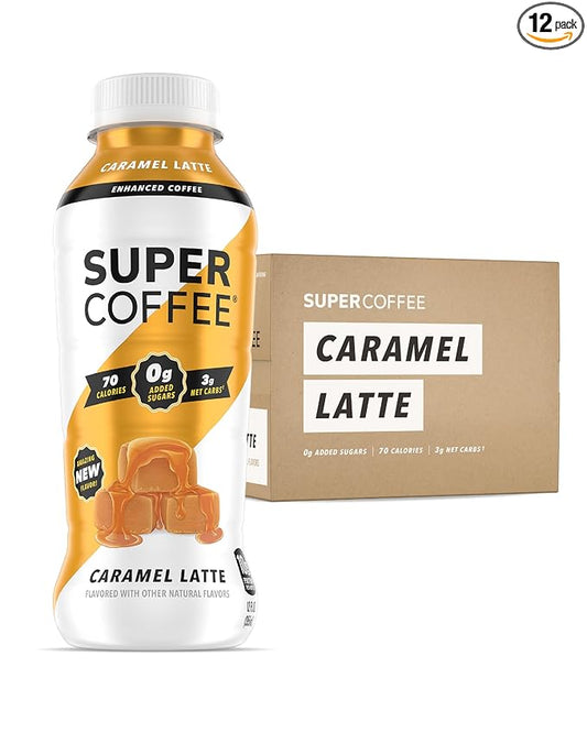 SUPER COFFEE, Keto Protein Coffee (0g Added Sugar, 10g Protein, 70 Calories) [Caramel] 12 Fl Oz, 12 Pack | Iced Smart Coffee - SoyFree GlutenFree