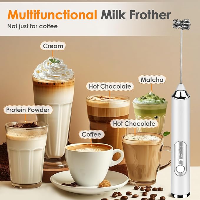 Rechargeable Handheld Milk Frother – 3-Speed Electric Foam Wand for Lattes, Cappuccino & Matcha