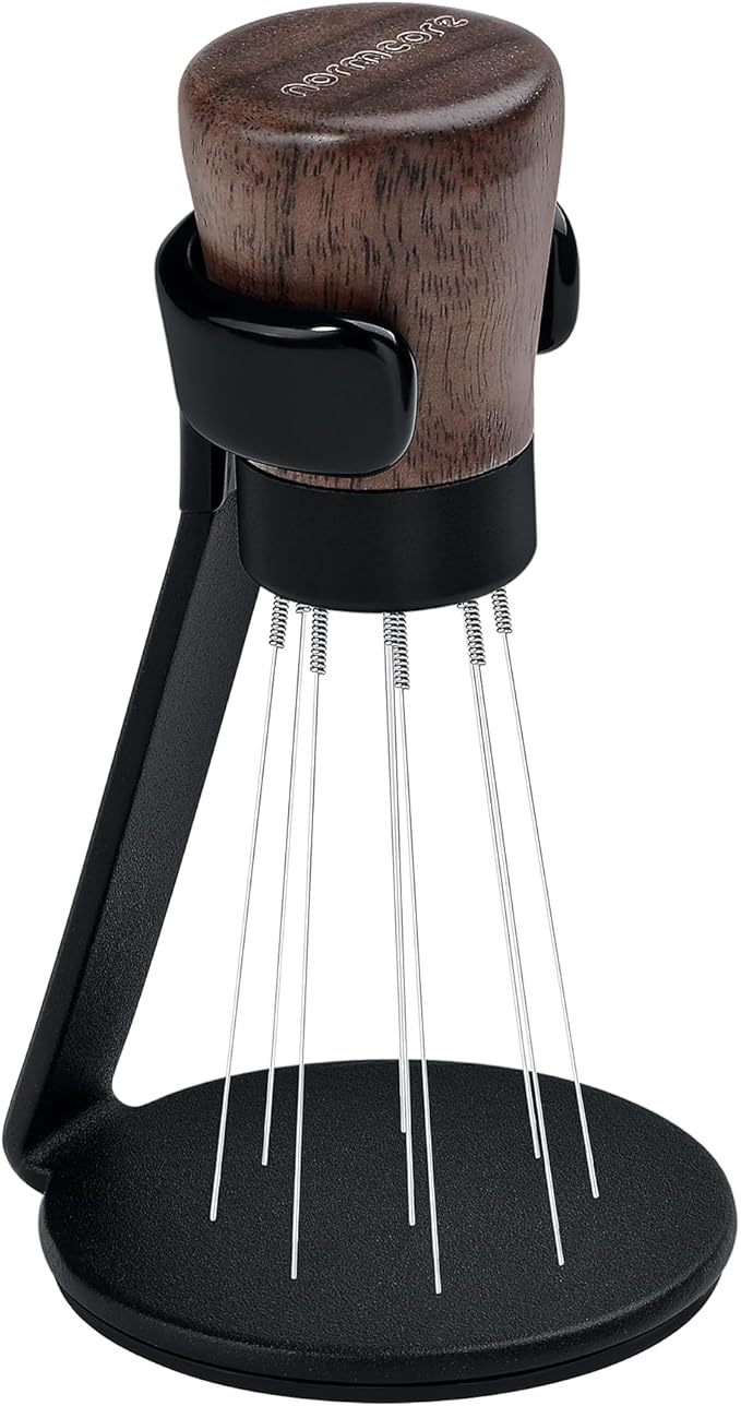 Normcore WDT Tool V2.1 with Stand, 9 Prong 0.23mm Espresso Distribution Too, Weiss Distribution Technique, Magnetic Coffee Stirrer with 16 Extra Needles, American Walnut Wood Handle, New Upgraded