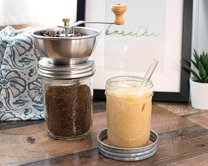 Mason Jar Lifestyle Coffee & Spice Grinder Lid for Wide Mouth Mason Jars – Manual Ceramic Grinder Attachment – Grind Spices or Coffee Directly into Jar