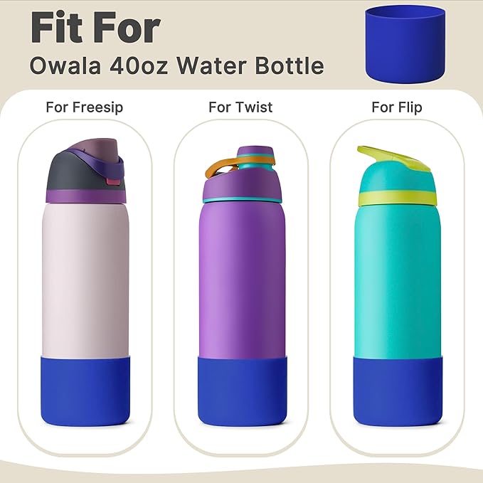 Silicone Water Bottle Boot for Owala 40 oz, Protective Sleeve Bottom Bumper Protector for Owala 40 oz FreeSip & Twist & Flip Stainless Steel Water Bottles (Navy Blue)