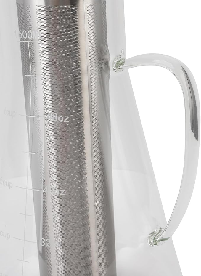 1600ML Mason Jar Pitcher with Stainless Steel Filter, Cold Brew Coffee Maker, Pour Spout Handle Lid, Airtight Leak Proof, Designed for Durability, Smoother and Rich Coffee Flavor