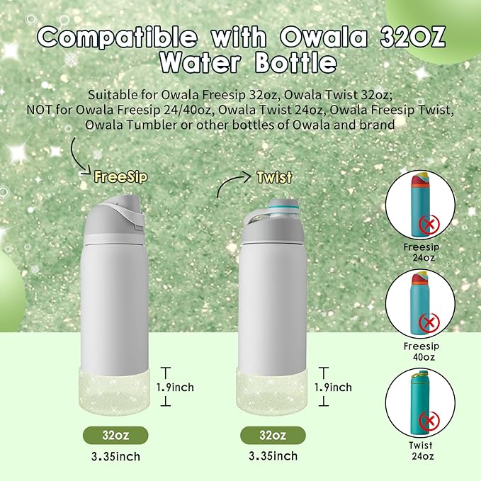 Protective Glitter Silicone Boot Compatible with Owala 24oz 32oz 40oz, Bling Cup Sleeve Bottom Bumper Cover Compatible with Owala FreeSip, Twist, or Flip Stainless Steel Water Bottles