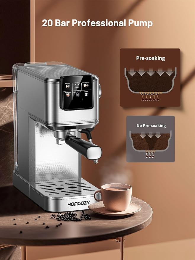 Espresso Machine 20 Bar Coffe Maker with Rapid Cold Brew, Compact Espresso Maker for Hot and Cold Cappuccino, Latte, Stainless Steel Coffee Machines with 1200ml Removable Water Tank