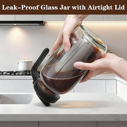 Cold Brew Coffee Maker, 64oz Cold Brew Pitcher with Stainless Steel Filter & Coffee Mat, Glass Cold Brew Mason Jar with Airtight Lid, Cold Brew Brewer Kit Tea Infuser Pitcher, Gifts for Coffee Lovers