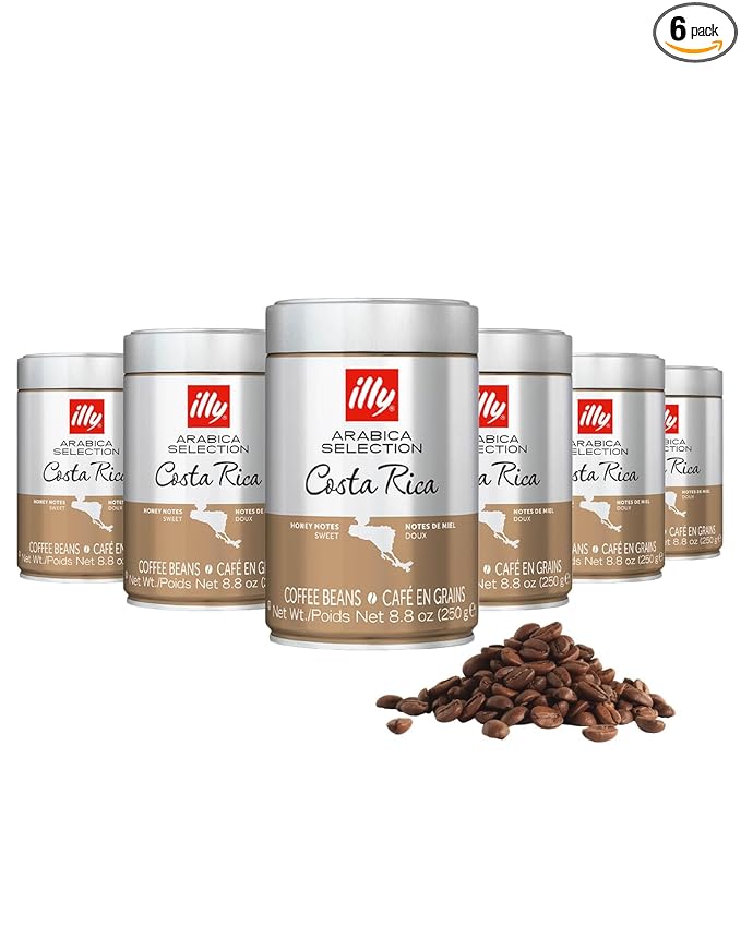 illy Whole Bean Coffee, Costa Rica Single Origin Medium Roast, 100% Arabica, Premium Italian Coffee, Ideal for Espresso, Drip, Moka and French Press Brewing, 8.8oz, 6 Pack