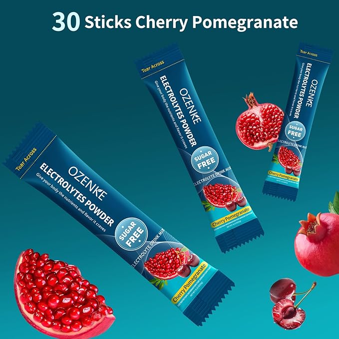 Electrolytes Powder Packets, 30 Sticks Hydration Packets Sugar Free, Electrolyte Drink Mix Portable Electrolyte Packet for Rapid Hydration, 0 Sugar & 0 Calorie, Cherry & Pomegranate Flavor