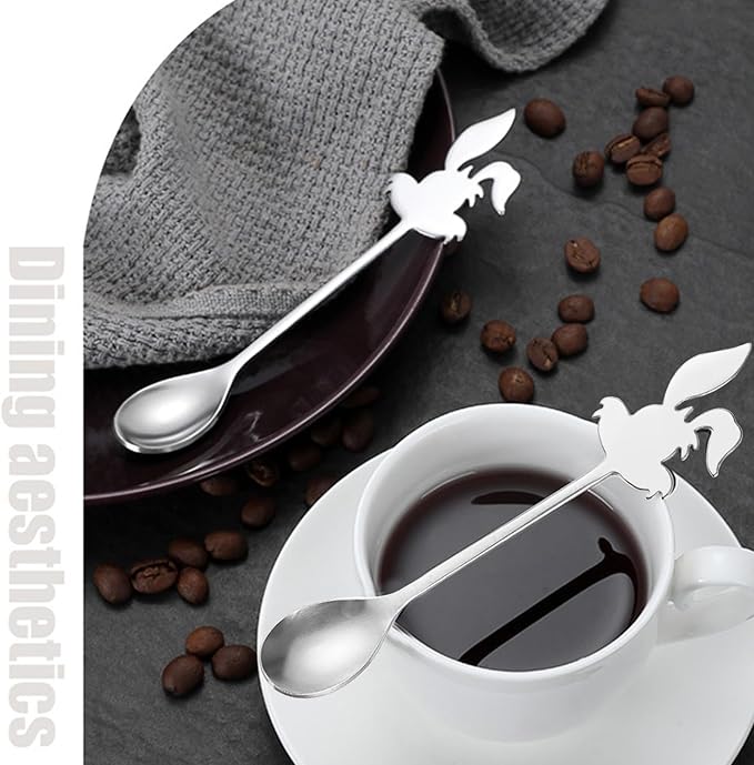 Stainless Steel Mini Coffee Espresso Spoon, Dessert Teaspoons Small Soup Spoons, Silver Cute Animals Coffee Spoon, 5.6 inch, Set of 4