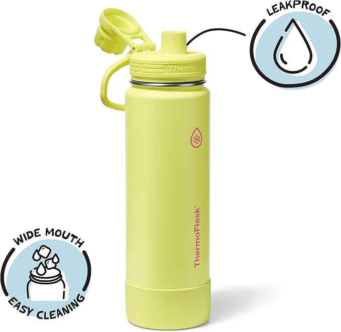 ThermoFlask 24 oz Double Wall Vacuum Insulated Stainless Steel Water Bottle with Spout Lid, Unmellow Yellow