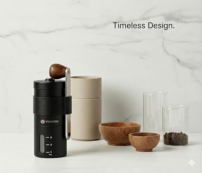 Manual Coffee Grinder with Ceramic Conical Burr - AeroPress Compatible Hand Coffee Mill with Click-Lock Stepless Adjustment - Portable Precision Espresso Grinder for Camping, Home & Travel