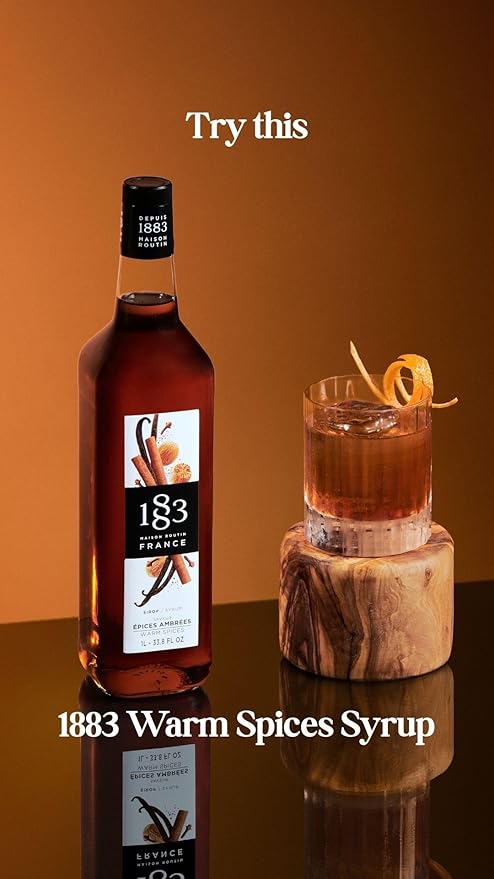 1883 Warm Spices Syrup for Coffee and Drinks - Made in France, 1 Liter Glass Bottle