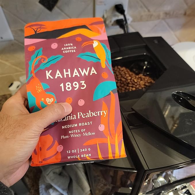 Kahawa 1893 Whole Bean Coffee Medium-Roast Tanzania Peaberry Blend 12 Oz - As Seen on Shark Tank, High Antioxidants, Naturally Sweet, Organically Grown, Ethically & Sustainably Sourced