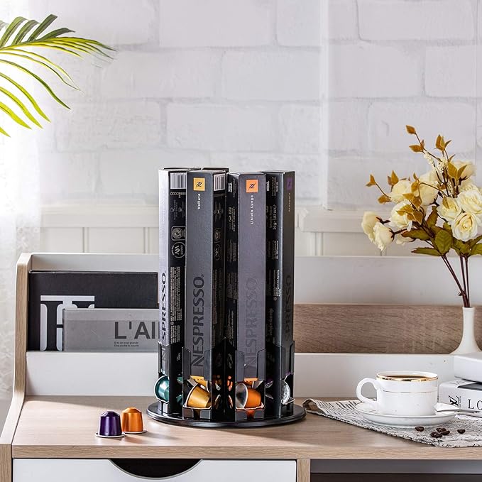 FlagShip Nespresso Pod Holders Storage Carousel Coffee Nespresso Original Line Capsules Holder Coffee Capsules Holder Organizer Stand Small 80 Pods Originalline