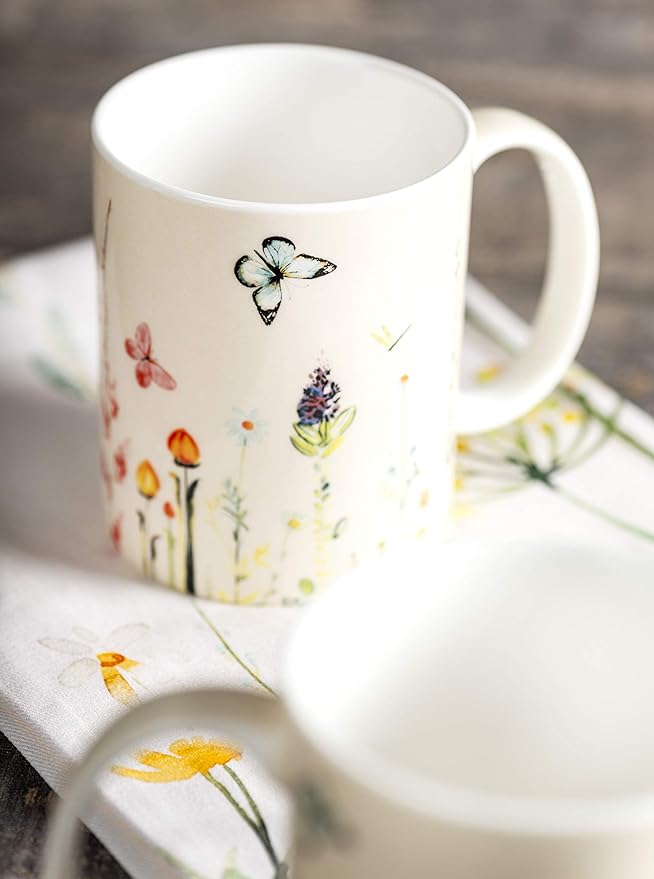 Maison d' Hermine Coffee Mug with Handles Fine Bone China Mugs Pack of Two Tea Cups for Hot Beverages Cappuccino Latte Home Restaurant Office Perfect for Gift (Botanical Fresh, 15 Ounce)