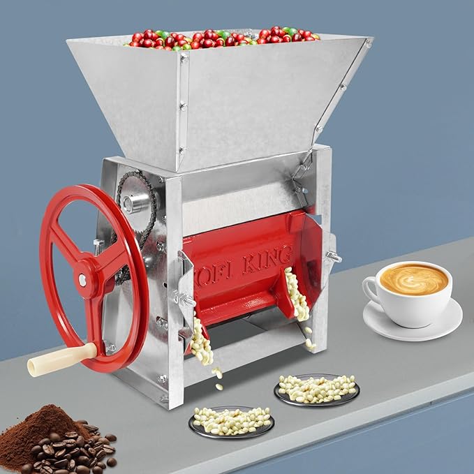 Manual Coffee Bean Peeling Machine, Hand Crank Coffee Sheller, Heavy-Duty 304 Stainless Steel with Double Discharge Ports, Bean Shelling Machine - for Cafes, Farms, Shops, Home Use