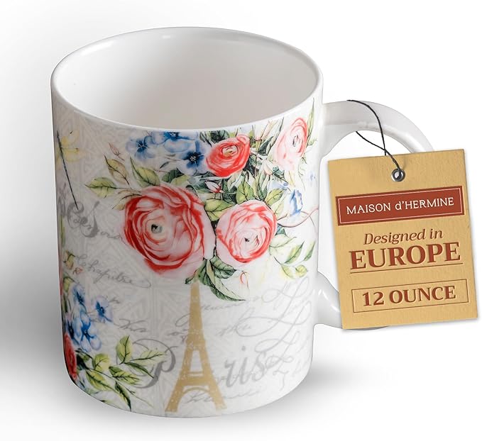 Maison d' Hermine Coffee Mug with Handles Fine Bone China Mugs Pack of One Tea Cups for Hot Beverages Cappuccino Latte Home Restaurant Office Perfect for Gift (Champ De Mars - Paris, 12 Ounce)