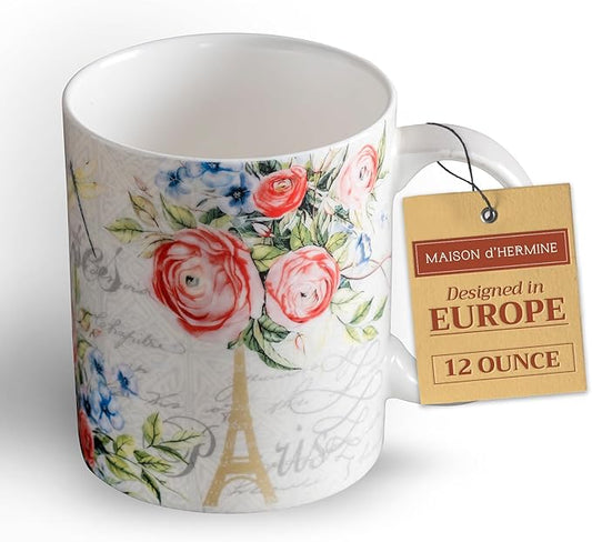 Maison d' Hermine Coffee Mug with Handles Fine Bone China Mugs Pack of One Tea Cups for Hot Beverages Cappuccino Latte Home Restaurant Office Perfect for Gift (Champ De Mars - Paris, 12 Ounce)
