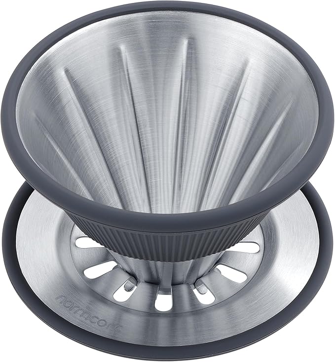 Normcore 2-in-1 Pour Over Filter Dripper, Single Cup Travel Coffee Dripper, Reusable Metal Filter Brewer for Cone or Flat Paper Filters, 304 Stainless Steel, Silver