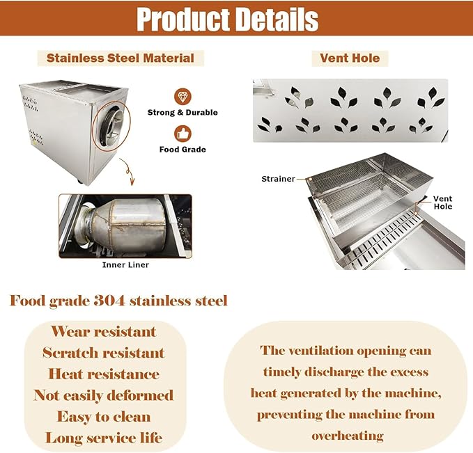 Commercial Automatic Gas Roaster Machine (0-300℃) 16.5LBS Stainless Steel Nut Roaster for Coffee Beans, Peanuts, Almonds 110V 1PH 80W