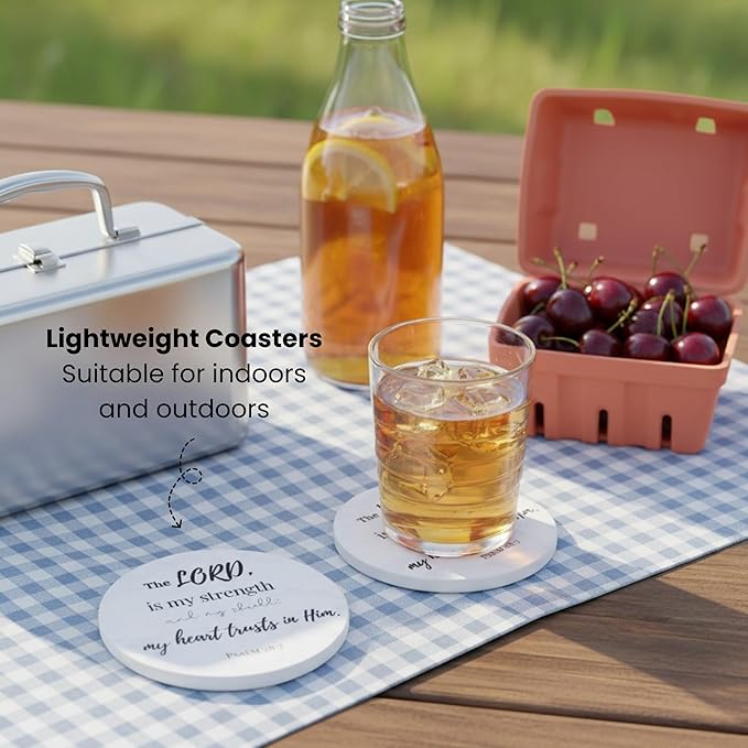 Christian Coasters Set of 6 with Holder– Ceramic Absorbent Drink Coasters for Coffee Table Desk, Modern Cute Moisture Absorbing Coasters, Christian Gifts Alternative to Cork, Silicone or Glass Coaster