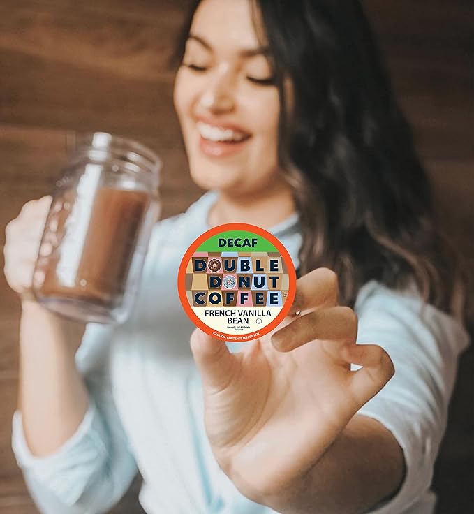 Double Donut French Vanilla Coffee Medium Roast Flavored Decaf Coffee Pods for Keurig K Cups Makers from Double Donut, 96 Capsules