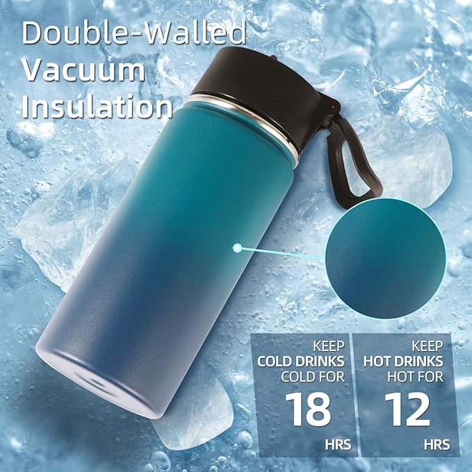 Volhoply Kids Insulated Water Bottle with Straw,16oz Stainless Steel Cold Water Bottles for School,BPA-Free Metal Wide Mouth Cups with Handle,Reusable Double Wall Vacuum Sport Flask(Dark Night,1)