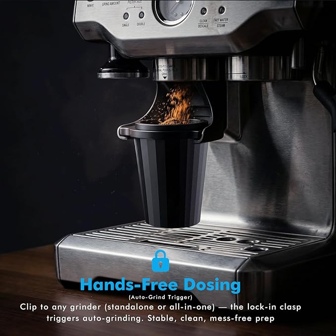 54mm Portafilter Dosing Cup, Aluminum Alloy with Grinder-Activating Ring & Anti-Static Coating Fits Breville 54mm Machines, Espresso Barista Accessories (53.3mm, Black)