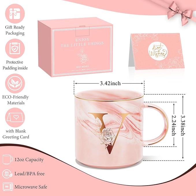Valentines Day Gifts for Her, Anniversary Birthday Galentines Gifts for Women Mom Grandma Friend Sister Wife Teacher Coworker, Personalized Initial Customized Gift Monogrammed A-Z Coffee Mug 12 OZ(V)