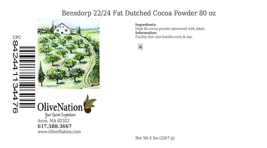 Bensdorp 22/24 Fat Dutch Process Cocoa Powder from OliveNation, High Fat Alkalized Cacao Powder for Baking, Deep Red Brown Color - 80 ounces