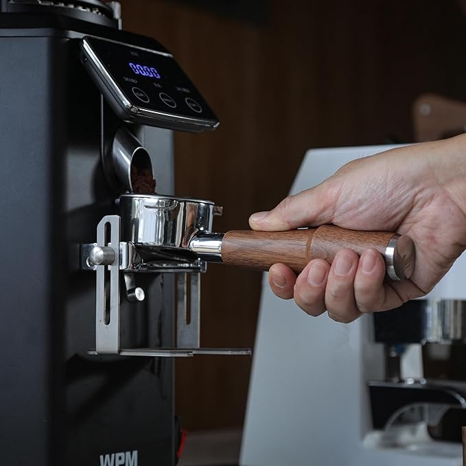 KNODOS 58mm Bottomless Portafilter Compatible with Breville Dual Boiler, Oracle, Oracle Jet Espresso Machines Walnut Handle 2 Ears 18-21g Double Shot Filter Basket Included