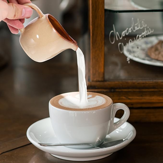 Amosfun Ceramic Milk Pitcher with Handle and Spout 4.33X2.67X2.12 Inch Porcelain Creamer Jug for Coffee Tea Serving and Syrup Dispensing