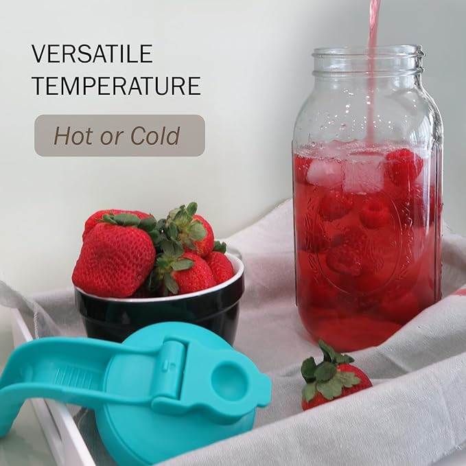 Mason Jar Pitcher - Airtight & Leakproof Glass Pitcher with Lid, Perfect for Breastmilk, Cold Brew Coffee, Sun Tea, Water & Drinks, 2 Quart (64 oz) Wide Mouth Mason Jar with Pour Spout Lid - Teal