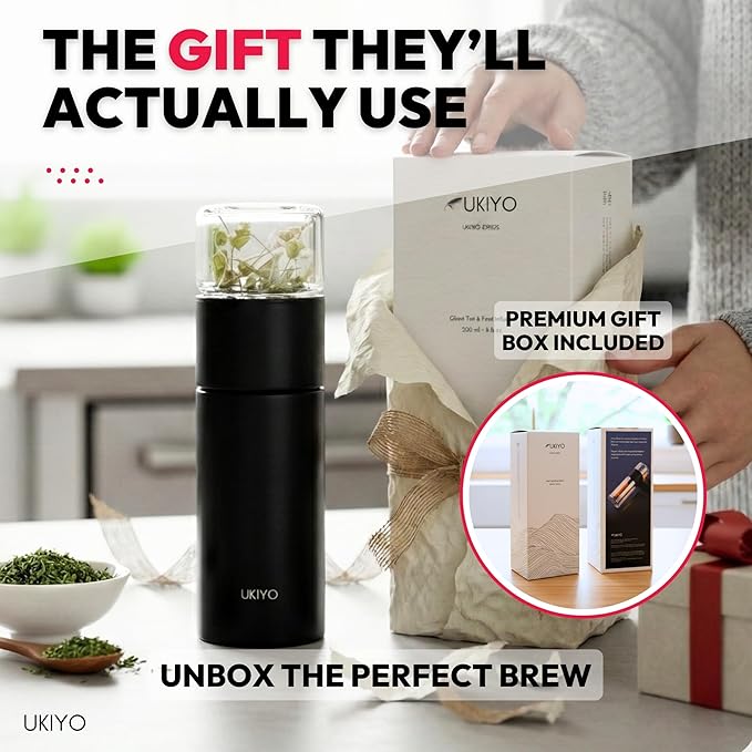 Ukiyo Steel Premium Stainless Steel and Glass Tea & Fruit Infuser Bottle - Travel Tumbler with Stainless Steel Filter