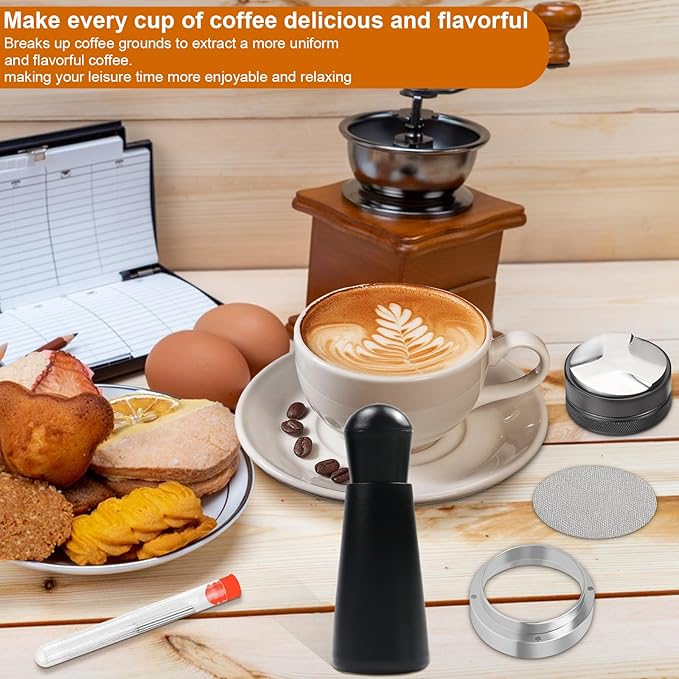53mm Espresso Accessories Kit, Espresso Distributor, Dosing Funnel and Puck Screen Set, WDT Tool Espresso, Coffee Tamper Espresso Machine Accessories for 53 mm Portafilter Barista Tools