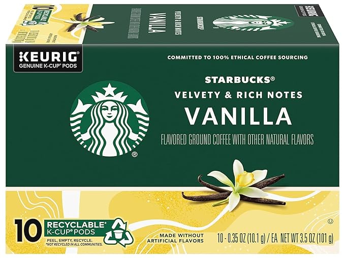 Starbucks Flavored Coffee K-Cup Pods, Vanilla Flavored Coffee, Made without Artificial Flavors, Keurig Genuine K-Cup Pods, 10 CT K-Cups/Box (Pack of 4 Boxes)