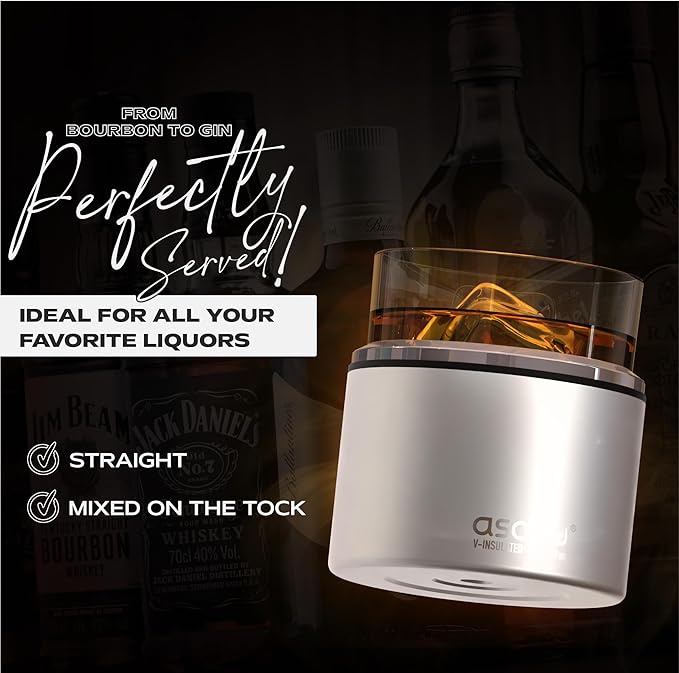 asobu Whiskey Sleeve Glass – Insulated Bourbon Tumbler with Premium Rocks Glass, BPA-Free, Double-Wall Stainless Steel, Keeps Drinks Cold Longer, 10.5oz
