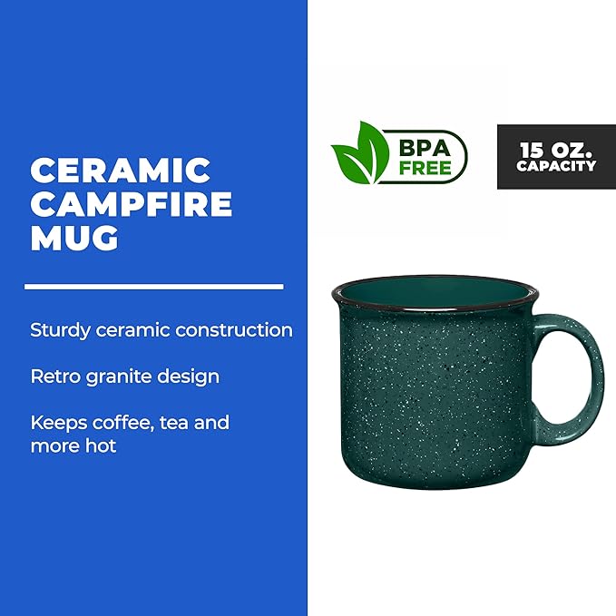 Set of 16 Ceramic Campfire Mugs – 15 Oz, Brown – Coffee & Tea Cups for Home, Work, Travel, Camping – Customizable, Great for DIY, Events, Companies