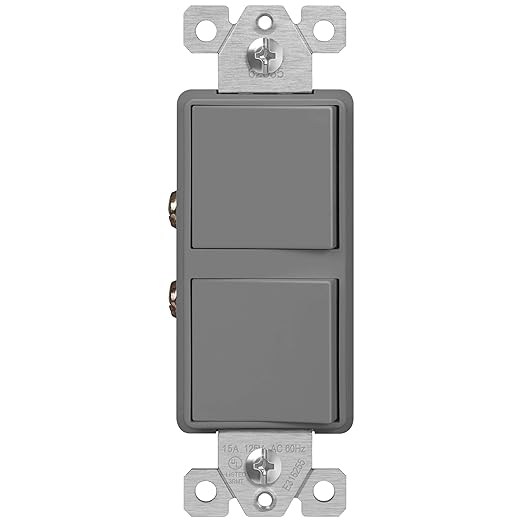 ENERLITES Double Paddle Rocker Combination Decorator Switch, Ground Terminal, Copper Wires Only, Single Pole or 3-Way, Residential/Commercial Grade, 15A 120-277VAC, 62835-GY, Gray
