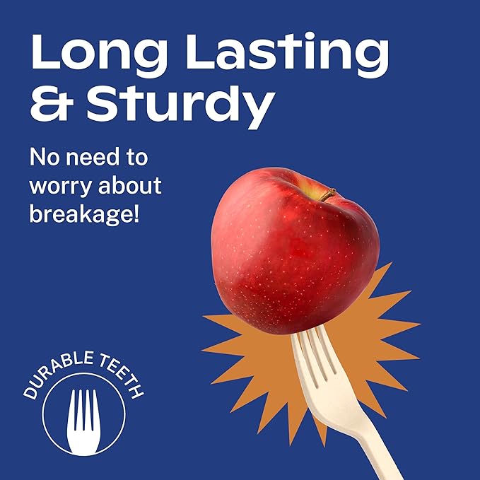 CORAL Light Brown 100% Compostable Forks - 400 Heavy Duty Forks (7.0 inch) - Break Resistant with Smooth Edges, Ocean Friendly Alternative to Plastic Silverware - Biodegradable & Disposable Forks