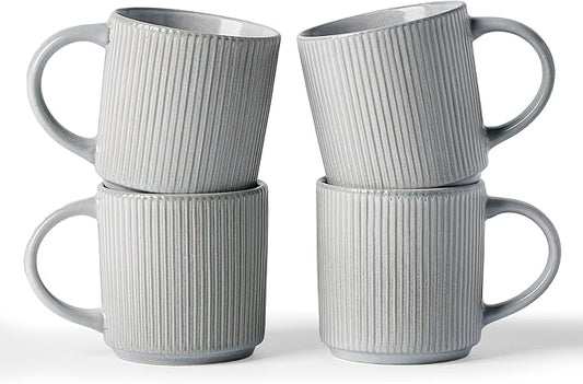 famiware Coffee Mug Set for 4, Star 12 oz Catering Mugs Cup Set with Handle for Coffee, Tea, Cocoa, Milk - Ceramic Stoneware Drinkware Set, Matte Grey