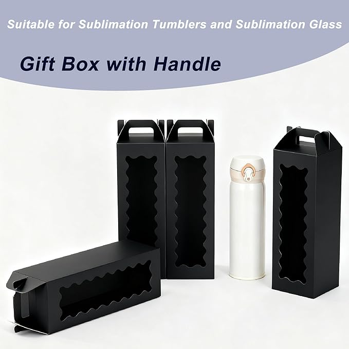 20Pcs Tumbler Gift Box with Handle for 18oz 20oz 30oz Sublimation Glass,Cup boxes for packaging 16oz,water bottle gift boxes,Tumbler Packaging Boxes with window for gifts（Black）