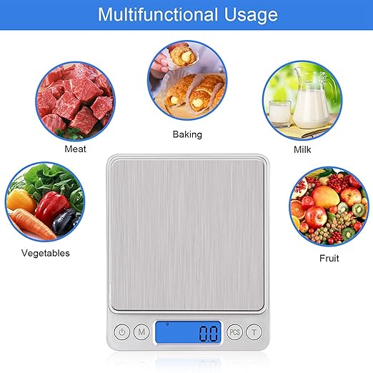 Digital Kitchen Scale,3kg/0.1g Pocket Food Scale Measure in Grams and oz for Loss Weight,Cooking Baking,Jewelry,High Precision Gram Scale with 6 Units,Small Coffee Scale with 2 Trays,LCD,Tare