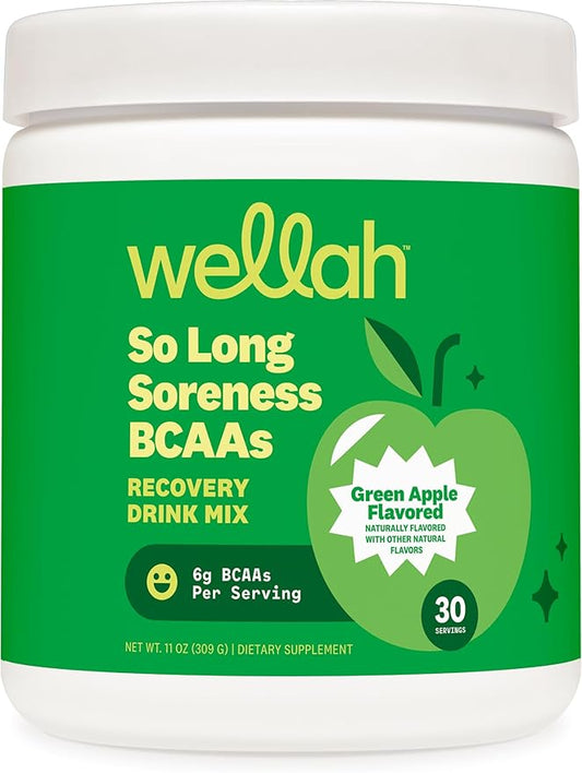 Wellah So Long Soreness BCAA Powder (Green Apple Flavored) 30 Servings - with Hydration Complex