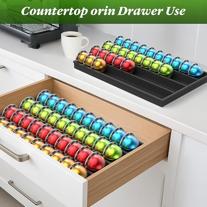 Coffee Pod Storage Holder ，For Nespresso Vertuo capsules - Premium coffee pod drawer built-in organizer designed for counter use（black）