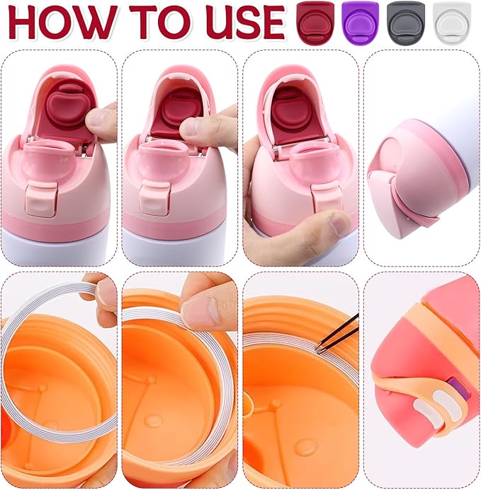 4 Sets Replacement Seal Gasket Stoppers for Owala Freesip Cap Mouth,Silicone O Sealing Ring Parts Water Bottle Top Lid Accessories for Owala Freesip 16/19/24/32/40oz（4 Colors 5）