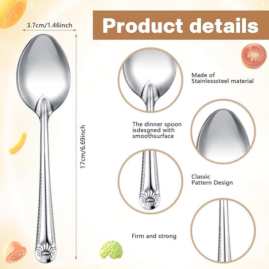 Nuogo 100 Pieces Dinner Spoons Set 6.69 Inches Silverware Spoons Bulk Stainless Steel Food Grade Tablespoons for Home Restaurant Kitchen Dishwasher Safe (B)