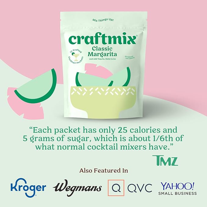 Craftmix Classic Margarita Cocktail & Mocktail Drink Mixer, Skinny Mixes - Water Flavoring Packets - Made With Real Fruit - Vegan, Low-Carb, Low-Sugar, Non-GMO, Dairy Free, Gluten Free, 24 Pack