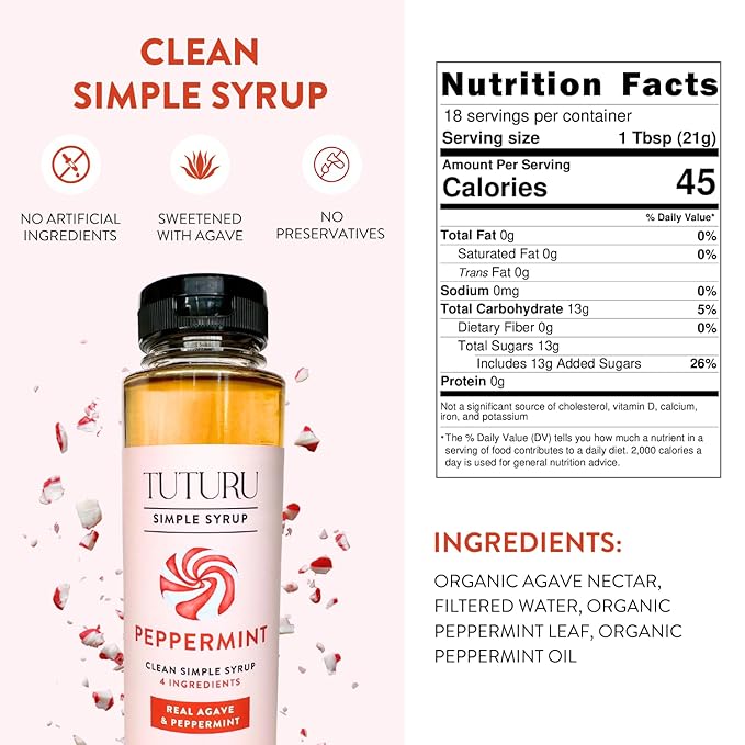 Peppermint Agave Simple Syrup for Coffee, Cocktails, Matcha - Sweetened with Agave Nectar - Infused with Real Peppermint Leaf - 13.5 oz