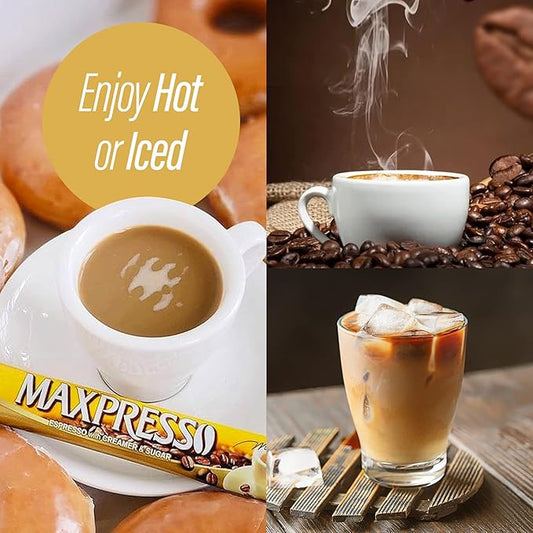 Maxpresso 3 in 1 Korean Instant Coffee Mix - Single Serve Sticks 40 Packets with Creamer and Sugar Premium Hot or Iced Coffee Blend Rich Flavor