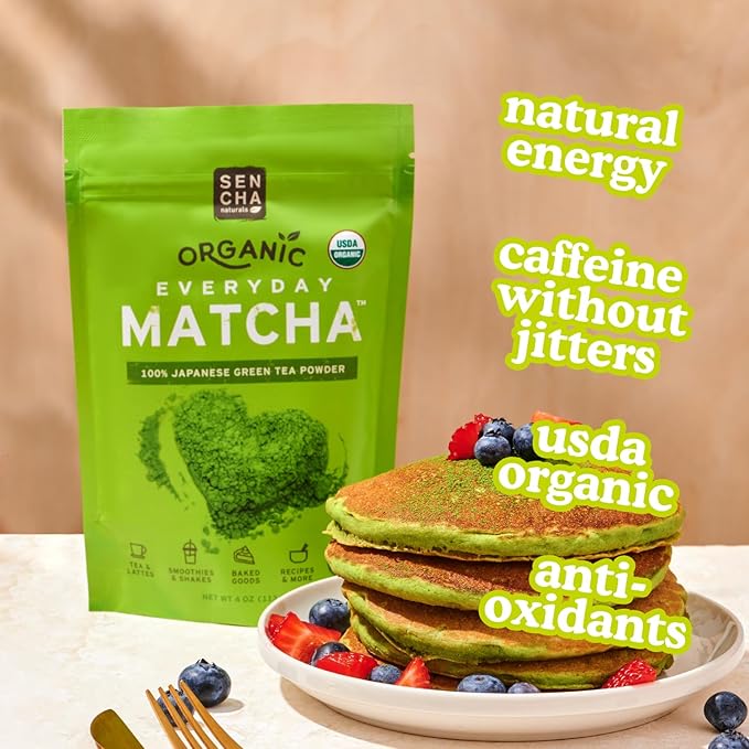 SEN CHA Naturals Organic Matcha Powder, Authentic Japanese Green Tea, Premium First & Second Harvest Culinary and Ceremonial Grade Matcha Powder, Lattes & Baking, 4oz Bag (1 Pack)